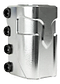 The Supremacy Spartan 4 Bolt Oversized SCS Stunt Scooter Clamp—Chrome edition—is designed with robust aluminum construction and features a stylish curved design. It comes with four black screws on the side, providing a versatile solution for securing components in diverse mechanical assemblies.