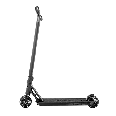 Introducing the Root Industries Type R GT Complete Stunt Scooter in Black, a sleek kick scooter ideal for urban commuting or recreational use. With its sturdy handlebar and deck, this lightweight pro scooter features durable wheels and a minimalist design. Its robust frame ensures stability and ease of maneuverability.