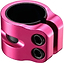 The Blunt Envy Twin Slit 2 Bolt Oversized Scooter Clamp in pink is constructed from aluminum and comes with black bolts, specifically designed for securing a scooter handlebar. This lightweight clamp features two vertical slots and boasts a smooth, glossy finish, making it perfect for enhancing your stunt scooter setup.