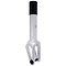 A sleek raw silver and black metal object, crafted from durable 6061-T6 aluminium, reminiscent of the UrbanArtt Anvil SCS/HIC Stunt Scooter Forks, designed for reliable compression.