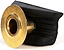 A close-up of an Ethic DTC Pandemonium Deck Spacer, featuring a brass threaded insert with a black rubber casing, commonly used in scooter parts to secure components with bolts or screws.