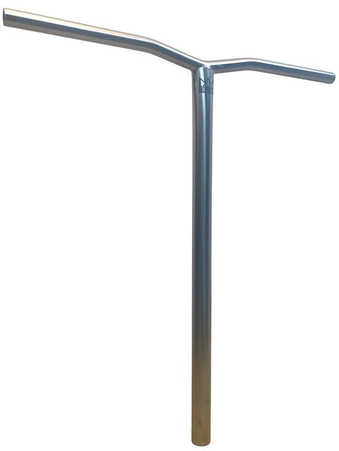 The Legacy Bend Titanium Oversized HIC Stunt Scooter Bars (Chrome, 660mm x 600mm) by Legacy features a wide T-shape with slightly angled ends and stands upright against a white background.