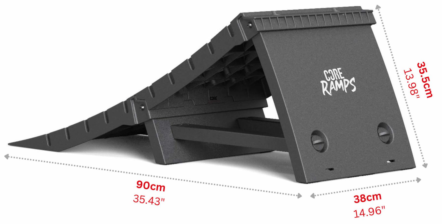 Pair the Black CORE Kicker Ramp with the CORE XL Kicker Ramp Extender from CORE to boost your tricks even higher, thanks to its sturdy support beams, 35.5cm height, and expanded launch when you add the ramp extender.