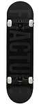 The Fracture Fade Series Black Complete Skateboard (8.25" x 32") features a 7-ply Canadian Maple deck with bold "FRACTURE" branding, Fracture 100A wheels, black trucks, and a sleek top-down black design.