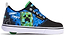 The Heelys x Minecraft Pro 20 Boys Shoes in black, blue, and green feature a pixelated Creeper, "Short Fuse?" text, blue laces, and a wheel in the heel for skating.
