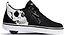 The Heelys Pro 20 PRNT Glow Boys Shoes in black/white feature a glow-in-the-dark skull graphic, white midsole, and low-profile wheels in the heel.