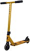 The Panda Cub Complete Stunt Scooter - Gold Painted, by Panda, is designed for junior riders with black handlebars, black wheels, and PANDA branding on the stem and deck, shown angled on a white background.