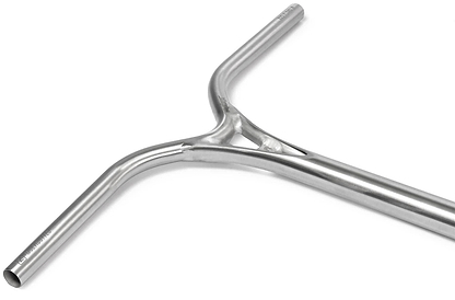 The Ethic DTC Wolpertinger Aluminium IHC Stunt Scooter Bars in raw silver (720mm x 580mm) feature a sleek Y-shape, smooth curves, and reinforced joints for durability.