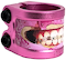 The Chubby Gnasher 2 Bolt Oversized Scooter Clamp - Pink Doughnut by Chubby is crafted from 7075-T6 aluminium and features a braces-wearing open mouth illustration with sprinkles on a pink background.