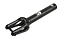 Supremacy's Spartan SCS/HIC Stunt Scooter Forks in matte black feature the brand's iconic "SUPREMACY" and logo beautifully etched on the cylindrical neck. Engineered from high-grade aluminum, these forks boast a sleek yet durable design with CNC-milled prongs and a bolt mechanism at the base for easy attachment.