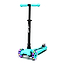 The i-Glide 3-Wheel LED Kids Scooter in Aqua boasts a black adjustable-height handlebar and vibrant LED lights in the wheels, set against a plain white background. This I-Glide scooter offers the perfect blend of style and functionality for an eye-catching ride.