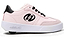 The Heelys Goleeh Girls Shoes in blush pink and black feature a low-top design, black laces, side logo, heel accents, and a visible wheel—perfect for stylish rolling.