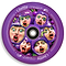 A purple circular disc featuring six exaggerated cartoon faces that resemble grapes, each with a surprised expression. The text reads "Chubby Grape Juice" and "Freshly Squeezed & Stomped," capturing the lightweight design similar to a 110mm stunt scooter wheel by Chubby.
