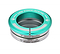 A teal, silver, and green circular metal component from Blunt Envy labeled "Low Stack SCS Integrated Stunt Scooter Headset" and featuring sealed bearings for durability, intended for use in a stunt scooter headset assembly with the SCS compression system.