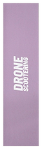 A purple rectangular stunt scooter griptape by Drone features "Scootering" in white, printed vertically.