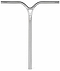 The Ethic DTC Wolpertinger Aluminium IHC Stunt Scooter Bars in Raw Silver (720mm x 580mm), featuring a T-shape with slight upward curve and central support cutout, are shown against a white background.