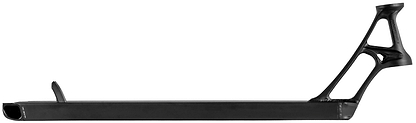 The Ethic Pandemonium V2 Boxed 8/12STD Black Stunt Scooter Deck - 5.9" features a rectangular foot platform, angled head tube, open triangular support structure, and rear wheel slot.