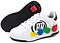 The Breezy Rollers Splash Shoes in white/black/multicoloured feature the Breezy Rollers brand, a circular "RR" logo, colorful paint splatters, and a patented retractable wheel system in the heel for rolling fun.