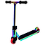 The Fingers Whips Finger Toy Scooter - Neochrome by Finger Whips is displayed against a plain white background with its vibrant metallic rainbow finish. It features red wheels and black handlebars, along with a die-cast deck perfect for executing finger tricks with precision and style.