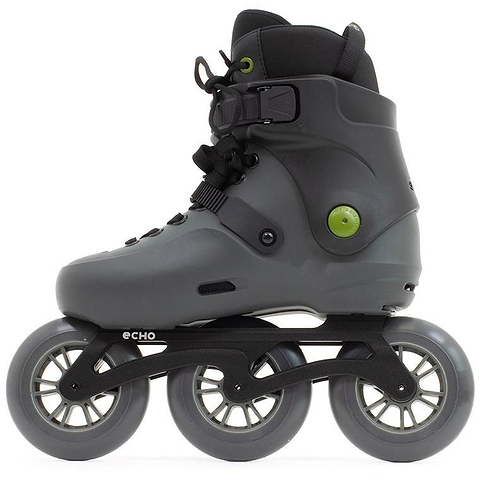 The Echo Sonar 3 Wheel Inline Freeskate by Echo features a gray boot, black frame, and black buckles. Designed for urban skating, this single skate is shown from the side on a white background.