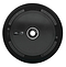 The Lucky Lunar 110mm Stunt Scooter Wheel - Shadow features a sleek black design with subtle decorations from above, showcasing "Lucky" branding and specs around its rim. Its circular metal core highlights the outstanding craftsmanship of Lucky Rebound Technology.
