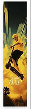 A helmeted rider in sunglasses jumps on a Chubby Stunt Scooter with Grandma Core griptape, set against a bold yellow and blue sky. The words “CHUBBY OAP” are displayed at the bottom of the image.