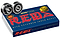 The Bones Race Reds 8 Pack skateboard bearings are showcased with vibrant branding, revealing two precision-ground steel bearings and extended inner races. The emblem states "Superior Grade Steel" and "Skate Rated" to ensure top performance.