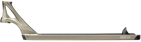 The Blunt Envy AOS V6 Squad Olive Stunt Scooter Deck (6" x 22") features a metallic finish, textured black grip, open triangular rear cutouts, and a raised angled back—ideal for intense rides.