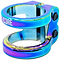 The CORE Venom 2 Bolt Oversized Stunt Scooter Clamp - Neochrome features a metallic blue and purple finish, two black bolts, "CORE" printed in white, and is designed to securely fasten scooter handlebars.