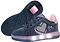 The Breezy Rollers Blast Shoes - Purple by Breezy Rollers feature purple uppers with pink accents, glitter heart designs, and light-up soles. One shoe is upright while the other shows the patented wheel system in these fun wheeled sneakers.