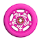 The CORE Vent 110mm Stunt Scooter Wheel in bright pink features white geometric designs, "C3" markings, a visible red core and bearing for a lightweight, stylish ride.