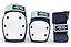 Introducing the REKD Heavy Duty Triple Skate Protection Pad Set in Blue and Mint, an essential for skaters desiring top-level protection. This set features two knee pads with white fronts and blue edges, impact-resistant wrist guards with a blue strap, and each piece prominently showcases the "REKD Performance Protection" label.