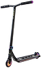 The CORE CL1 Complete Stunt Scooter by CORE features a black and neochrome finish, a wide T-bar handle, deck with circular cutouts and graphics, plus small colorful wheels—ideal for tricks and perfect as a skatepark scooter.