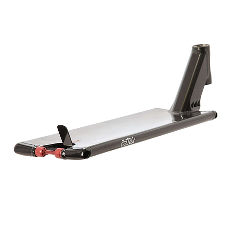 The Aztek Europa 2 Black Magic Stunt Scooter Deck (7" x 23") features ultra-smooth contours, a cutout headtube, integrated rear brake, and “aztek” branding—ideal for street riding.