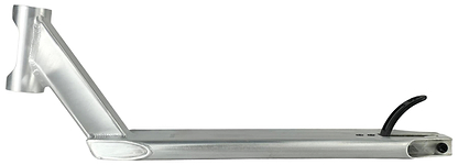 The Union Classic Pro Silver Stunt Scooter Deck - 4.75" by Union is a lightweight silver deck with an angled head tube and black rear brake, shown against a white background.