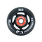 A close-up of a CORE Aero 88A Inline Skates Wheel in black, featuring white and red accents, perfect for an enhanced skating experience. The wheel showcases the "CORE" branding along with technical specifications of "60 mm" and "88A". Additionally, the central hub is red with more branding details.