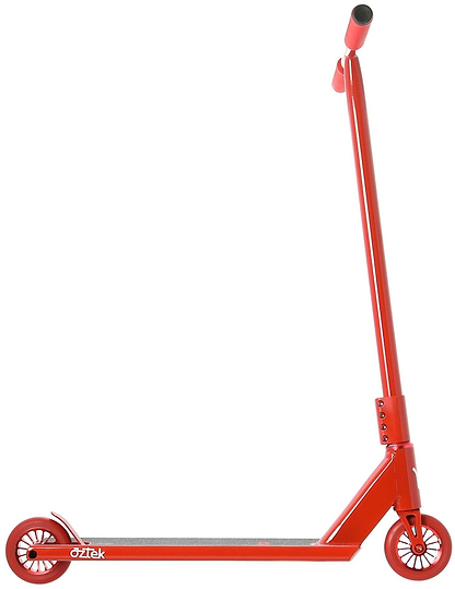 The Aztek Architect 2 Complete Stunt Scooter in Cardinal Red features a minimalist design with two small wheels, straight handlebars, and a narrow deck—ideal for beginners looking for an entry-level street scooter.