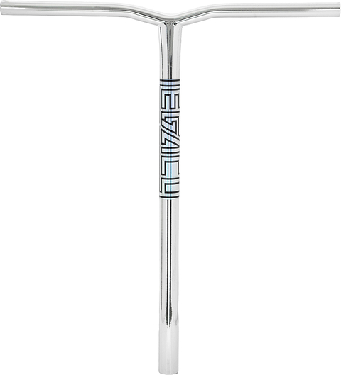 Legacy Ventus Steel Standard IHC Stunt Scooter Bars in chrome, featuring a stylized logo printed on the vertical tube.