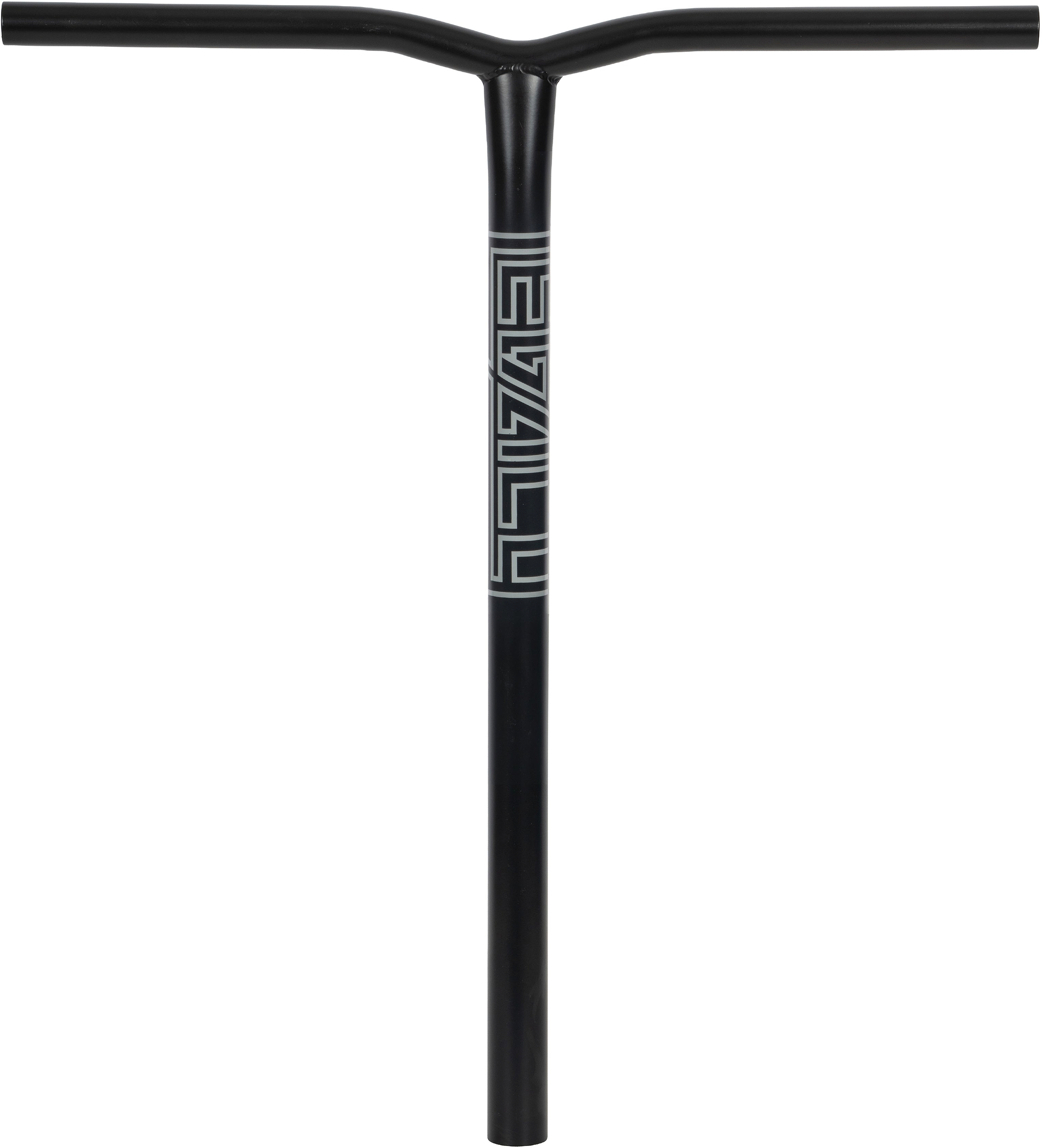 Black Legacy Ventus Steel Standard IHC Stunt Scooter Bars in a T-shape, featuring a geometric logo graphic on the vertical stem.