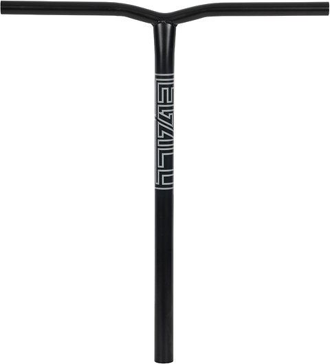 Black Legacy Ventus Steel Standard IHC Stunt Scooter Bars in a T-shape, featuring a geometric logo graphic on the vertical stem.