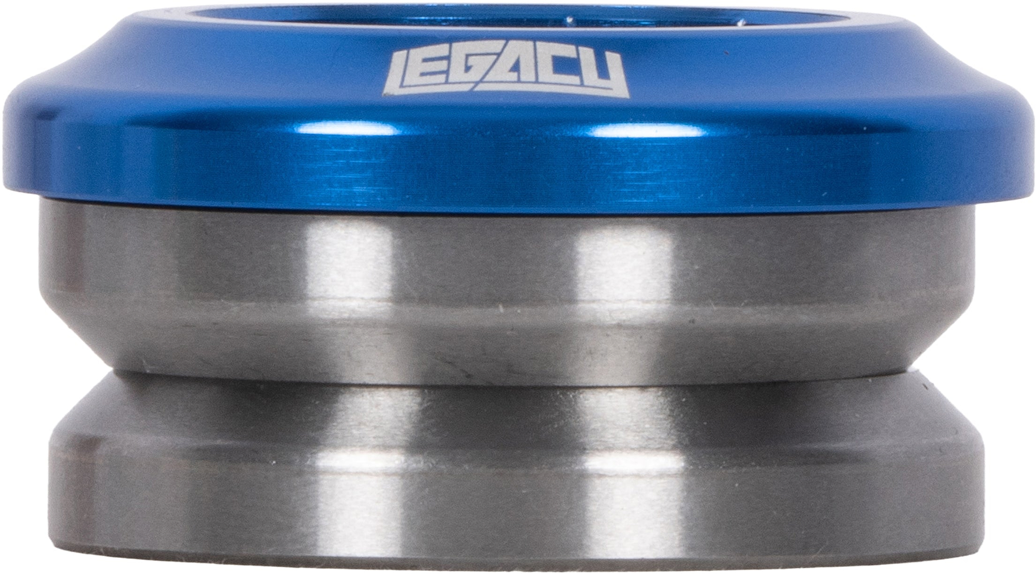 Legacy Velo Integrated Stunt Scooter Headset in anodized blue with a silver metal sealed bearing assembly.