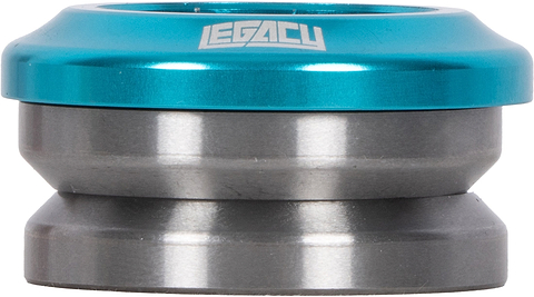 Legacy Velo Integrated Stunt Scooter Headset in anodised teal, featuring a silver metallic base and sealed bearings.