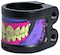 The Chubby Gnasher 2 Bolt Oversized Scooter Clamp by Chubby features a black and purple 7075-T6 aluminium body, two bolt holes, and a vibrant graphic with yellow teeth on pink gums and "CHUBBY" lettering.