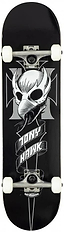 The Birdhouse Stage 1 Crest Black Complete Skateboard - 8" x 31" features white wheels, a durable 7-ply maple deck, bird skull graphic, bold "Tony Hawk" name, and Birdhouse logo—perfect for beginner riders.