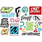 The Enuff Sticker Sheet - Mixed, by the brand Enuff, showcases a lively assortment of die-cut stickers with diverse fonts and question mark graphics. The bold text and dynamic shapes in red, green, blue, and black add an energetic flair to any skateboard.
