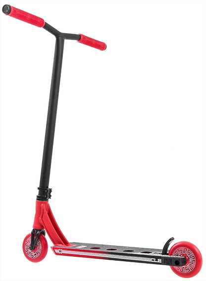 The CORE CL1 Complete Stunt Scooter by CORE features a wide deck, two red wheels, and red handlebars in a black/red colorway, shown from the side against a white background.