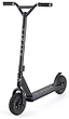 The Osprey Complete Dirt Scooter - Black features wide treaded pneumatic wheels, a sturdy deck, and rubber-grip handlebars. Branded "OSPREY" on the frame and deck, it’s ideal for off-road riding.
