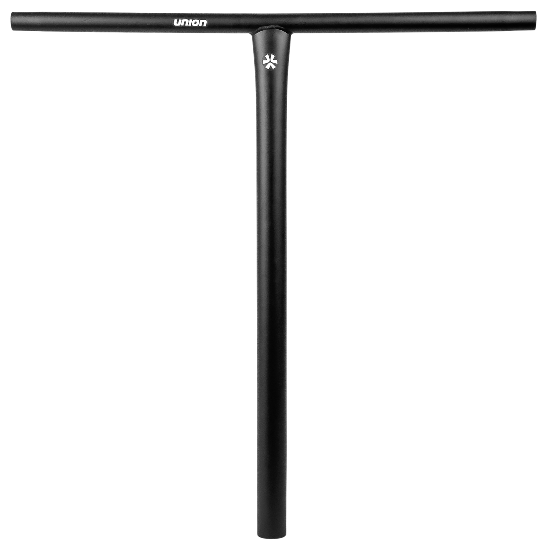 The Union Uniq T Steel Oversized HIC Stunt Scooter Bar in black (670mm x 600mm) features "UNION" and a small flower-like logo at the intersection, shown against a white background.