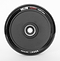 Introducing the Drone Hollow Series 110mm Stunt Scooter Wheel in black, featuring a sleek black design with 110mm x 24mm dimensions and a striking black core. It boasts a smooth finish with elegant white print detailing around the perimeter.