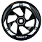 The Union Classic V2 110mm Stunt Scooter Wheel in black features five spokes, white geometric accents, and "CLASSIC V2" on the rim—a lightweight wheel from Union designed for both performance and style.